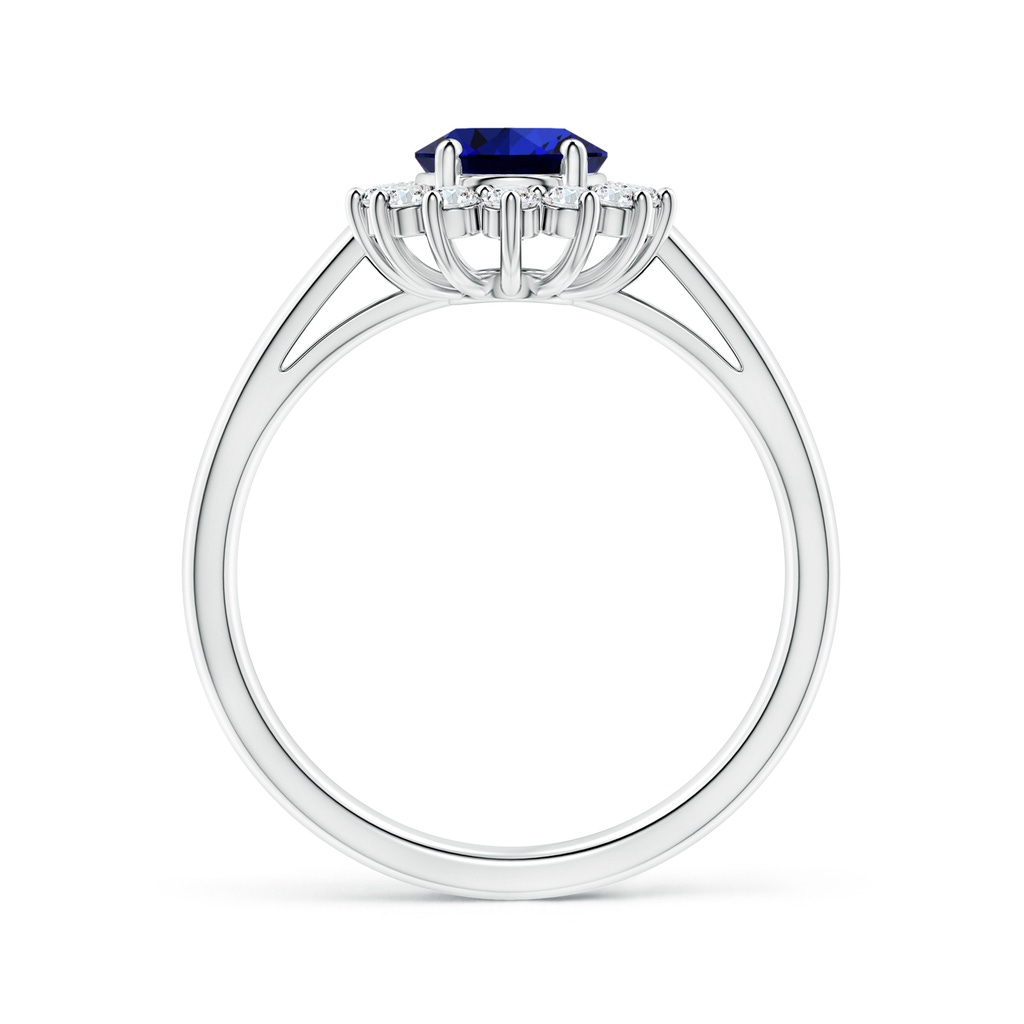 8x6mm Labgrown Lab-Grown Princess Diana Inspired Blue Sapphire Ring with Lab Diamond Halo in P950 Platinum Side 199