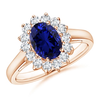 8x6mm Labgrown Lab-Grown Princess Diana Inspired Blue Sapphire Ring with Lab Diamond Halo in Rose Gold