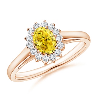 6x4mm Labgrown Princess Diana Inspired Lab-Grown Fancy Intense Yellow Diamond Ring with Halo in 9K Rose Gold