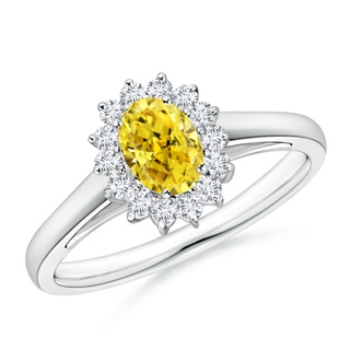 6x4mm Labgrown Princess Diana Inspired Lab-Grown Fancy Intense Yellow Diamond Ring with Halo in P950 Platinum