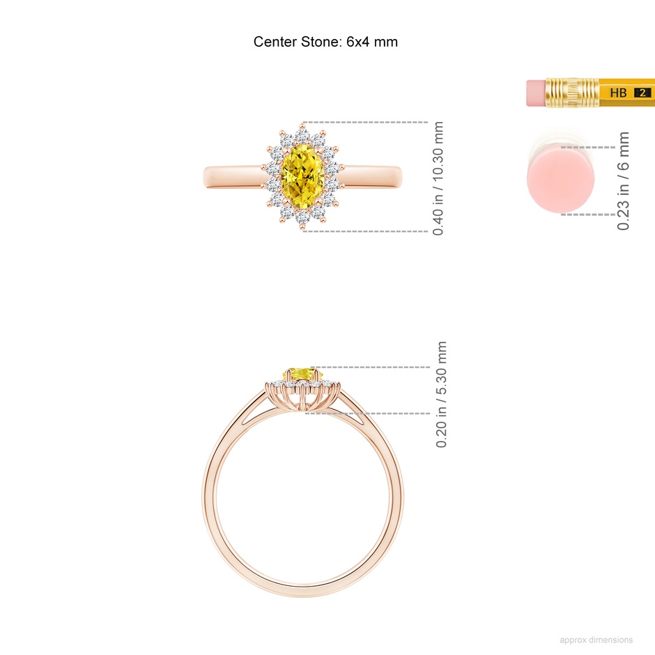 6x4mm Labgrown Princess Diana Inspired Lab-Grown Fancy Intense Yellow Diamond Ring with Halo in Rose Gold ruler