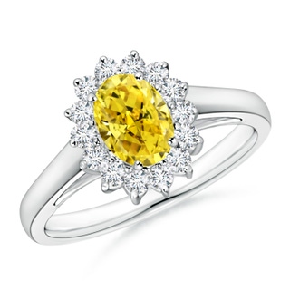 7x5mm Labgrown Princess Diana Inspired Lab-Grown Fancy Intense Yellow Diamond Ring with Halo in P950 Platinum