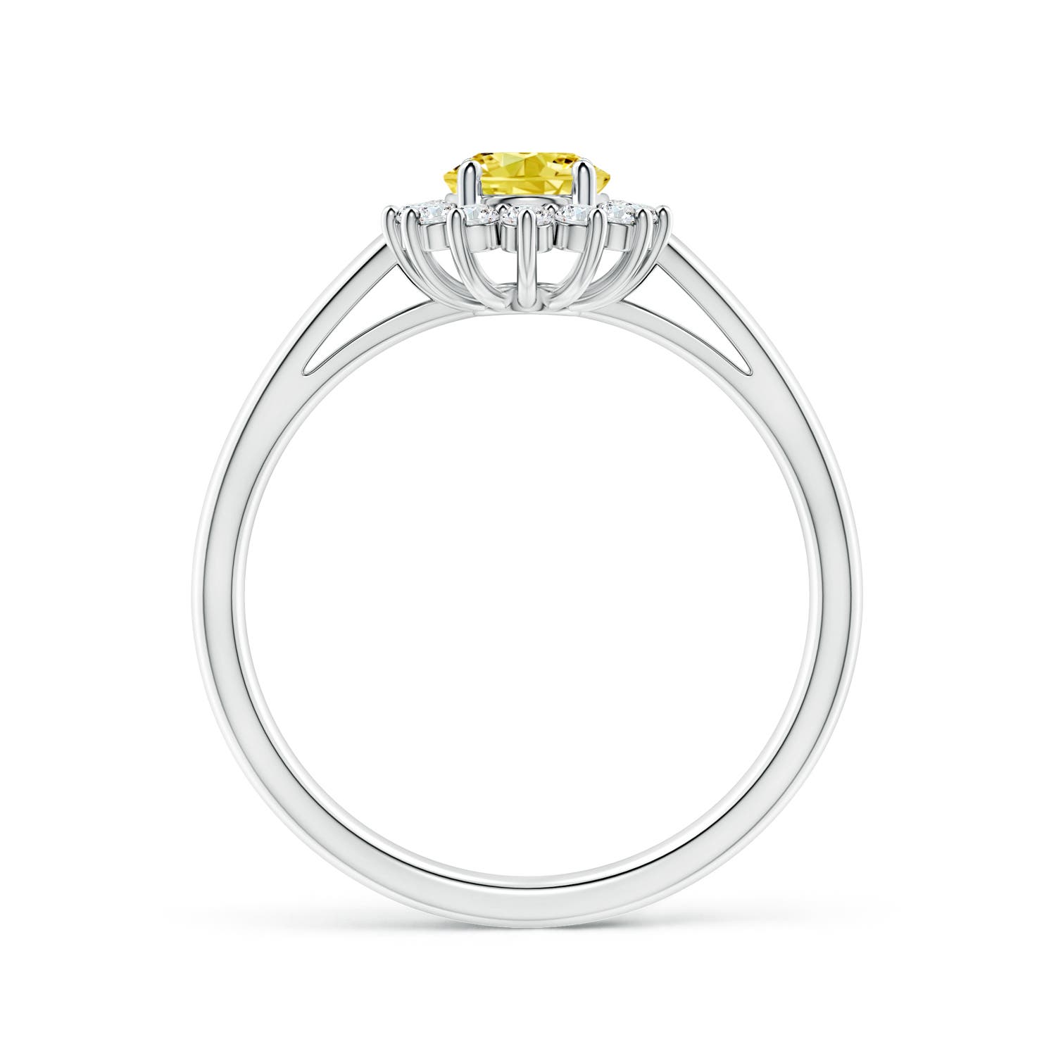 7x5mm Labgrown Princess Diana Inspired Lab-Grown Fancy Intense Yellow Diamond Ring with Halo in P950 Platinum