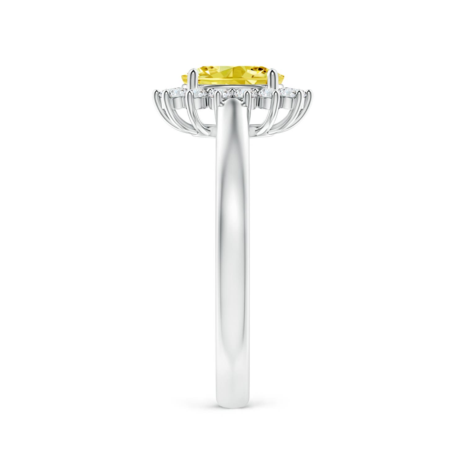 7x5mm Labgrown Princess Diana Inspired Lab-Grown Fancy Intense Yellow Diamond Ring with Halo in White Gold - side 3