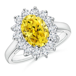 9x7mm Labgrown Princess Diana Inspired Lab-Grown Fancy Intense Yellow Diamond Ring with Halo in P950 Platinum