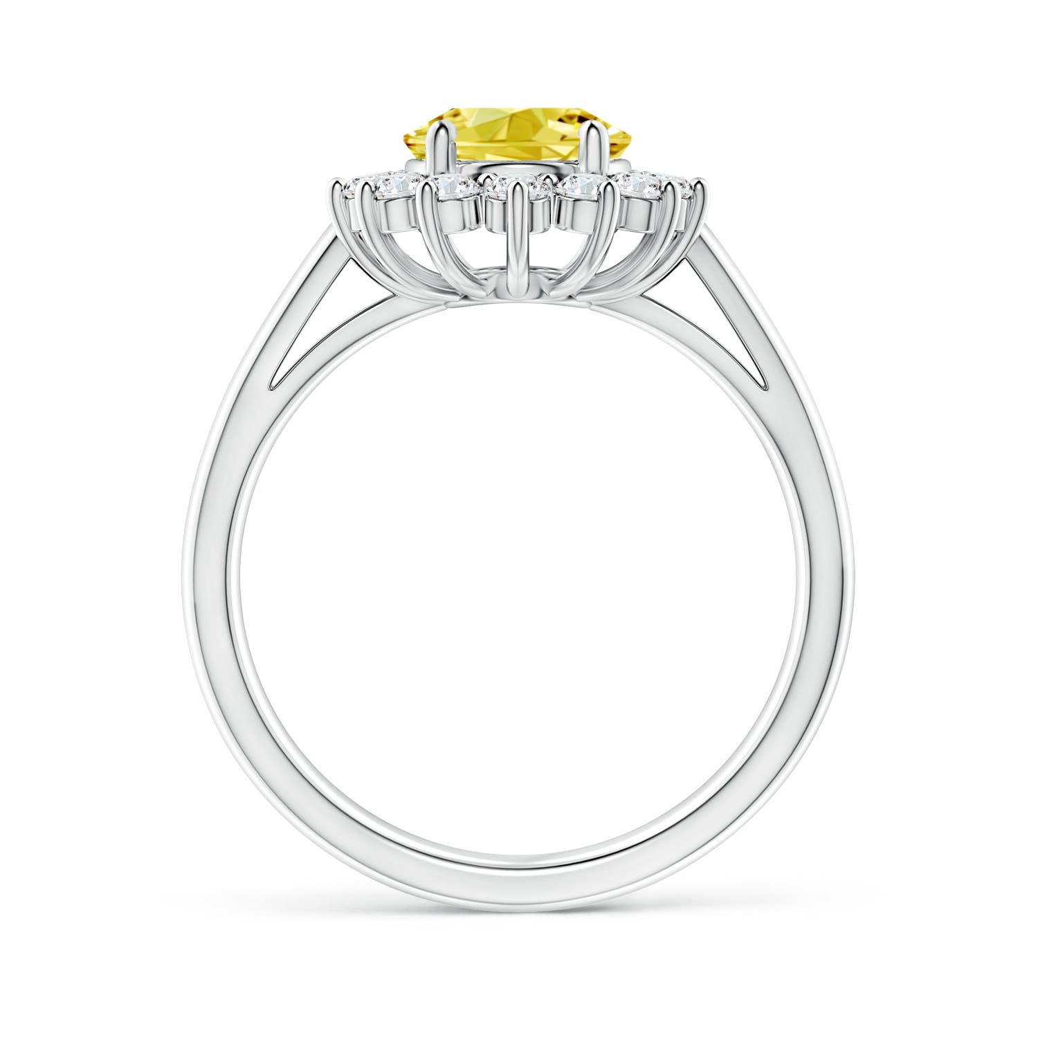 9x7mm Labgrown Princess Diana Inspired Lab-Grown Fancy Intense Yellow Diamond Ring with Halo in P950 Platinum