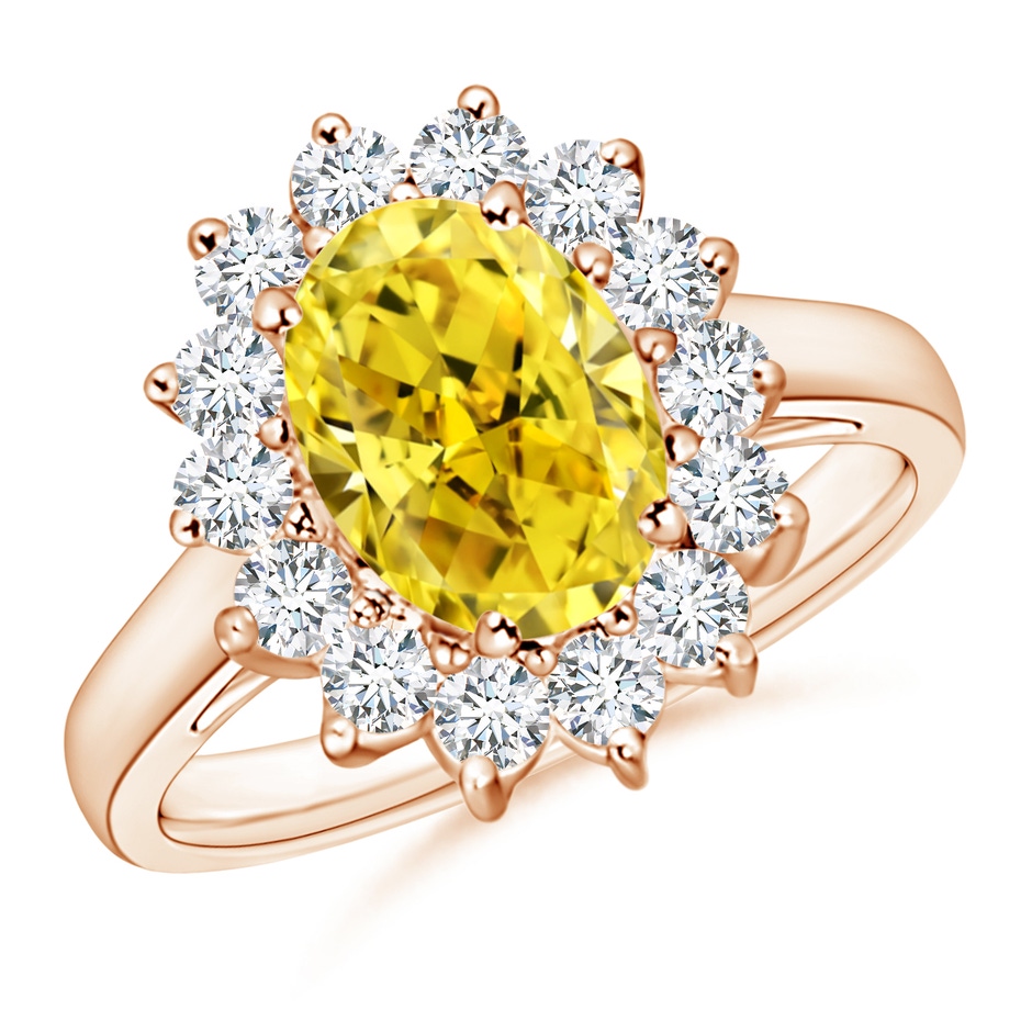 9x7mm Labgrown Princess Diana Inspired Lab-Grown Fancy Intense Yellow Diamond Ring with Halo in Rose Gold 