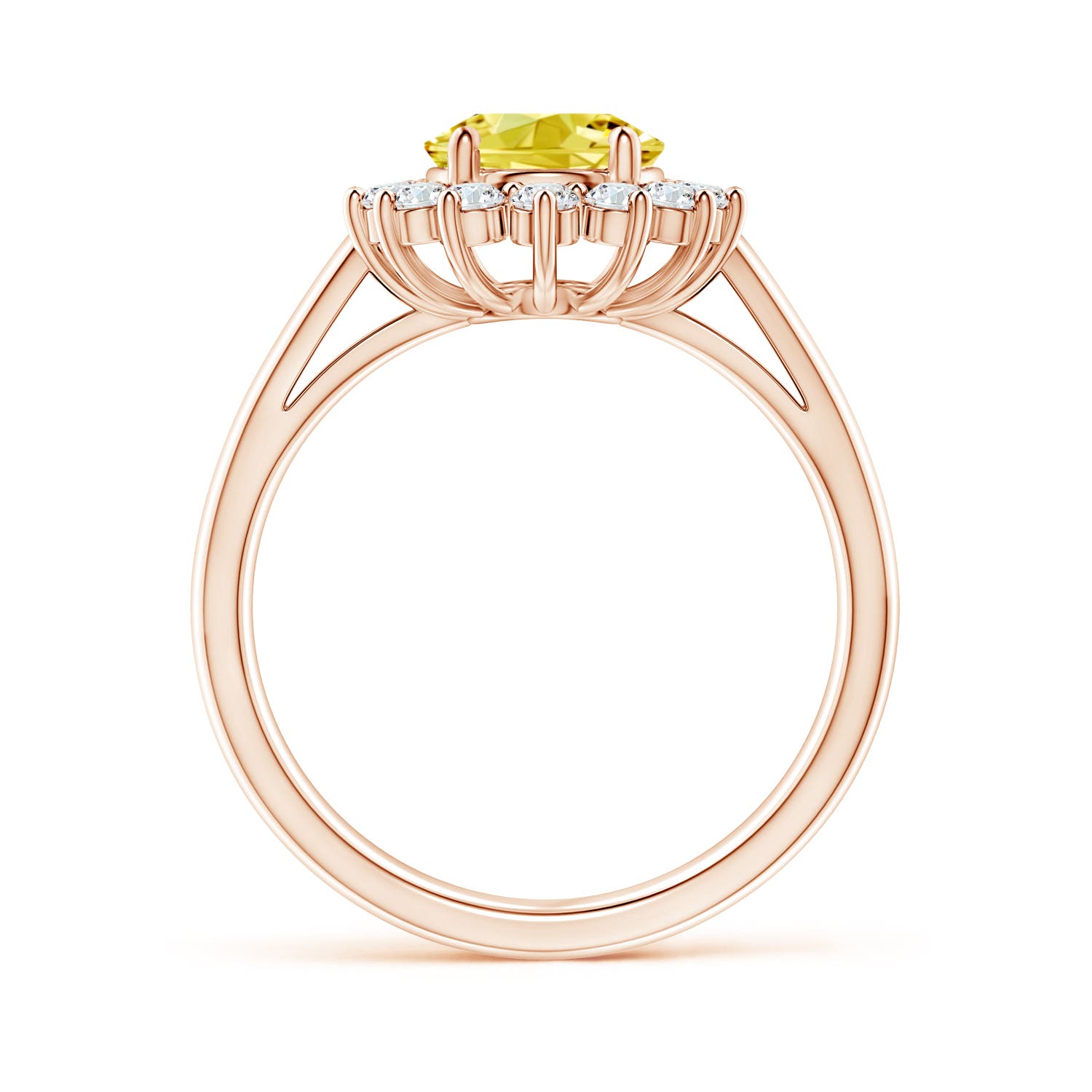 9x7mm Labgrown Princess Diana Inspired Lab-Grown Fancy Intense Yellow Diamond Ring with Halo in Rose Gold