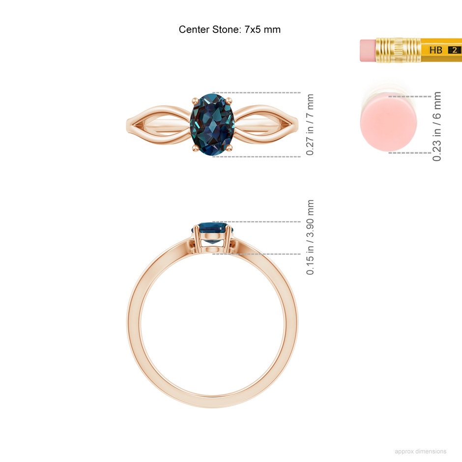 7x5mm Labgrown Prong-Set Solitaire Lab-Grown Alexandrite Split Shank Ring in Rose Gold ruler