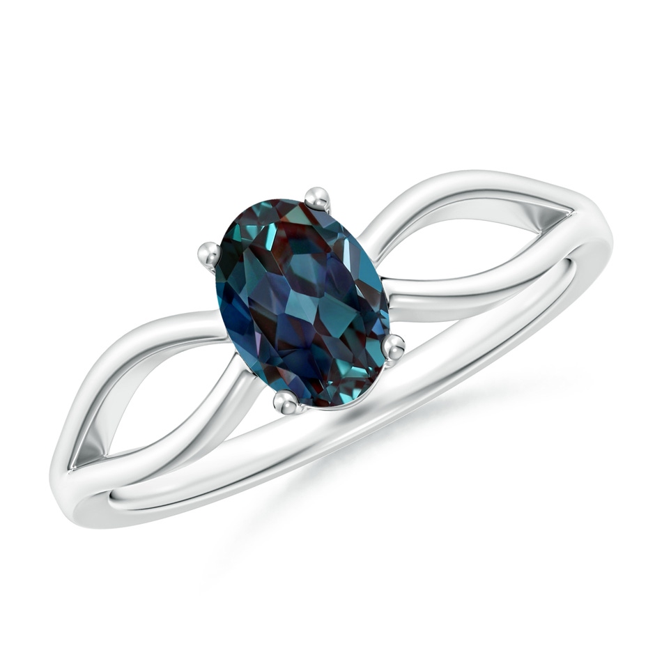 7x5mm Labgrown Prong-Set Solitaire Lab-Grown Alexandrite Split Shank Ring in White Gold 