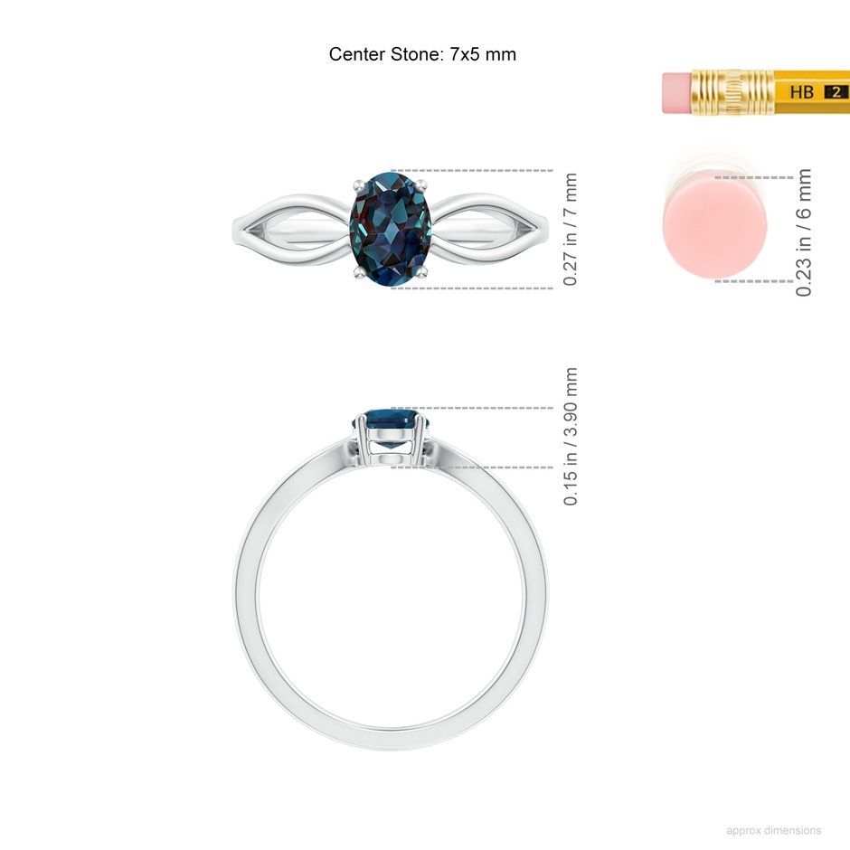 7x5mm Labgrown Prong-Set Solitaire Lab-Grown Alexandrite Split Shank Ring in White Gold ruler