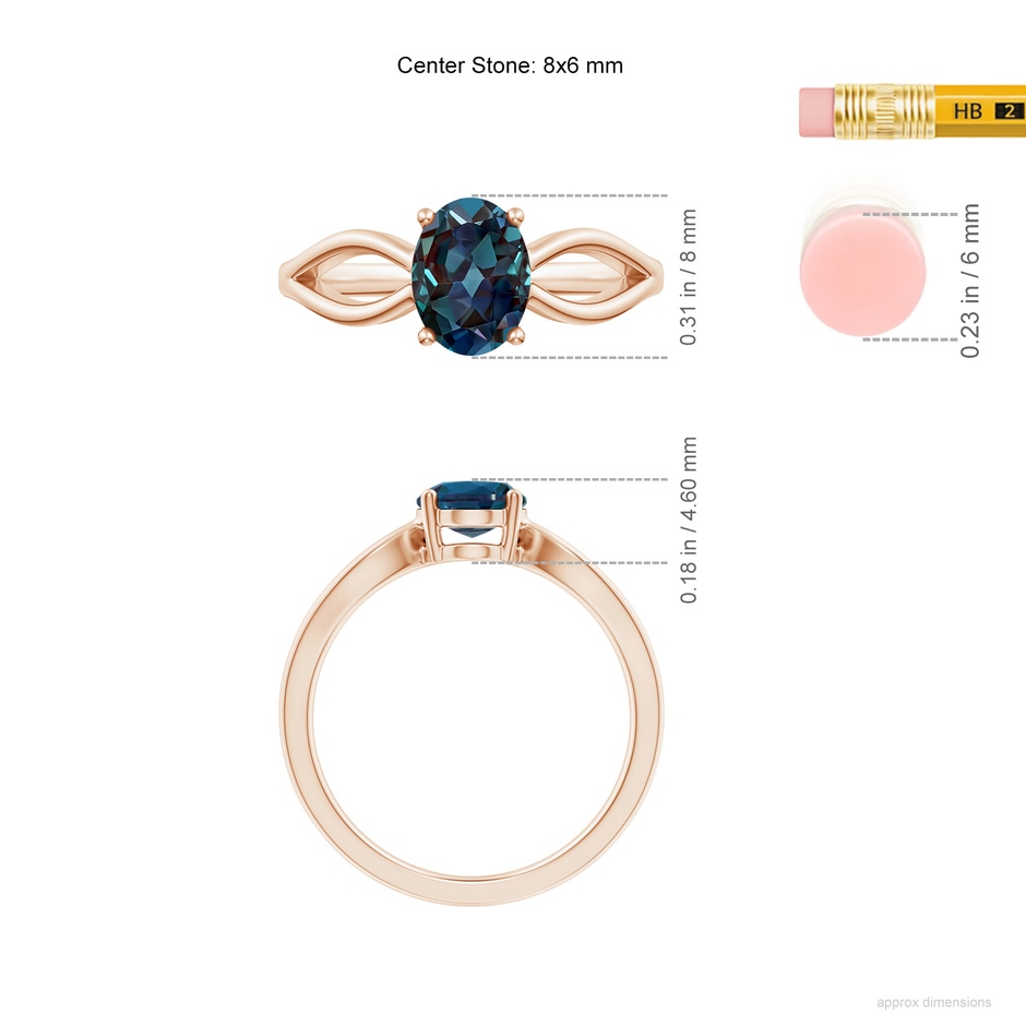 8x6mm Labgrown Prong-Set Solitaire Lab-Grown Alexandrite Split Shank Ring in 18K Rose Gold ruler