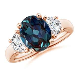 10x8mm Labgrown Oval Lab-Grown Alexandrite Ring with Half Moon Diamonds in 18K Rose Gold
