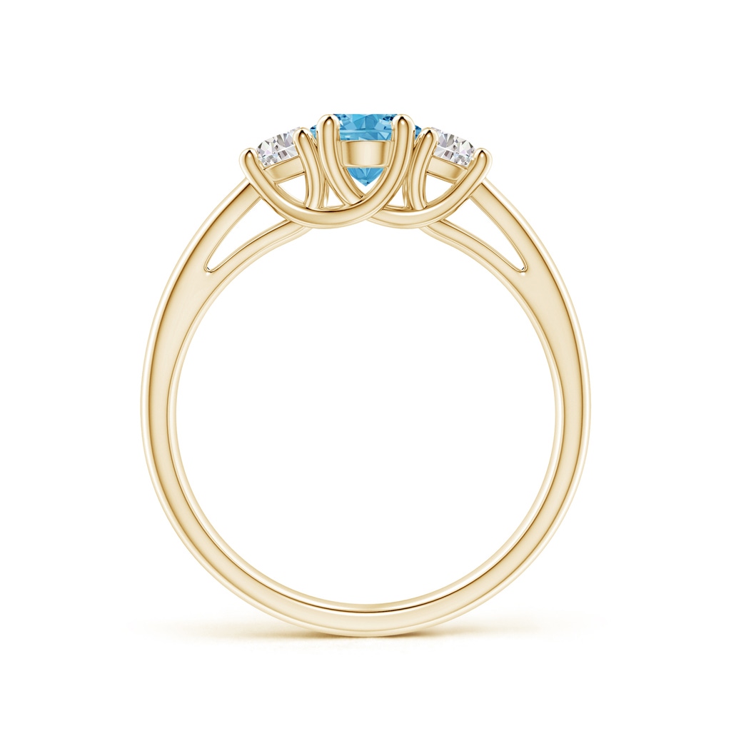 7x5mm Labgrown Three Stone Oval Lab-Grown Fancy Intense Blue and Half Moon White Diamond Ring in Yellow Gold - side 199