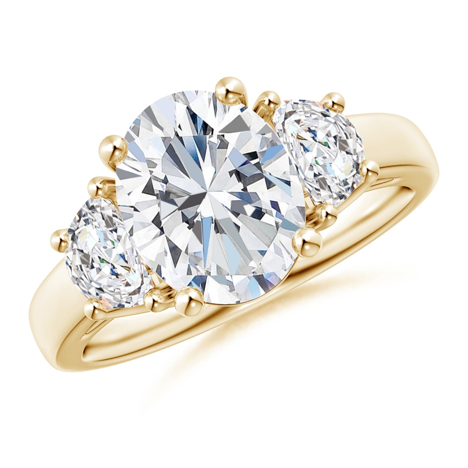 10x8mm FGVS Lab-Grown Oval and Half Moon Diamond Three Stone Ring in Yellow Gold 