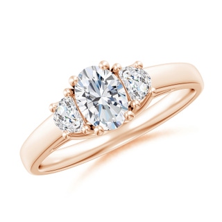 6x4mm FGVS Lab-Grown Oval and Half Moon Diamond Three Stone Ring in 10K Rose Gold