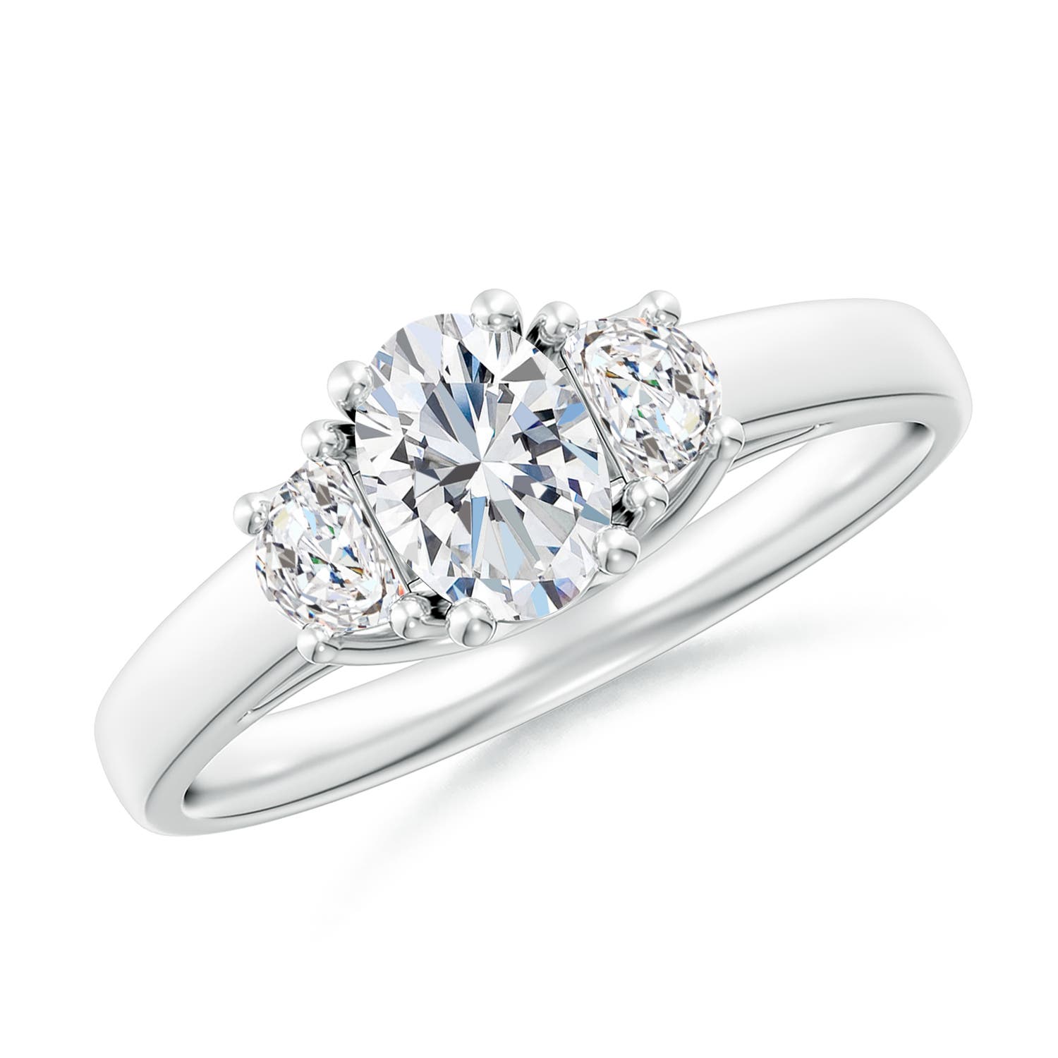 Lab-Grown Oval and Half Moon Diamond Three Stone Ring