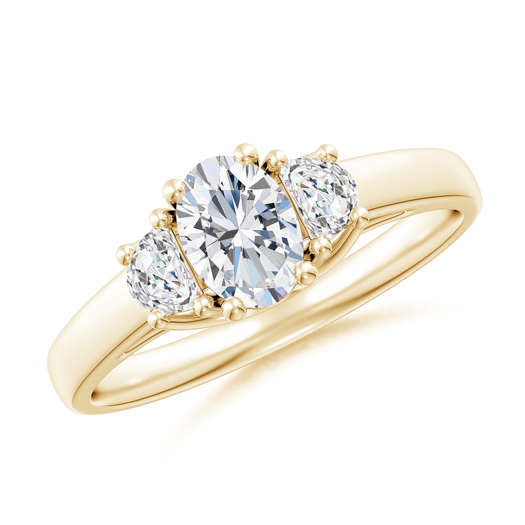 6x4mm FGVS Lab-Grown Oval and Half Moon Diamond Three Stone Ring in Yellow Gold