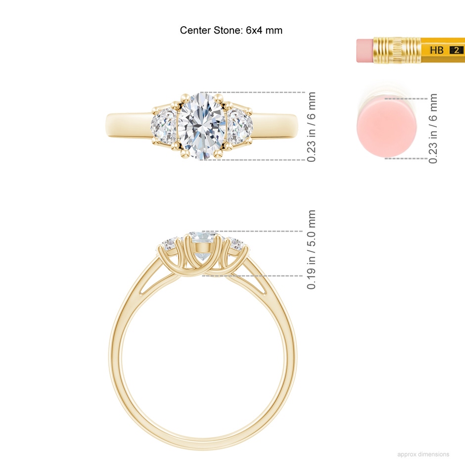 6x4mm FGVS Lab-Grown Oval and Half Moon Diamond Three Stone Ring in Yellow Gold ruler