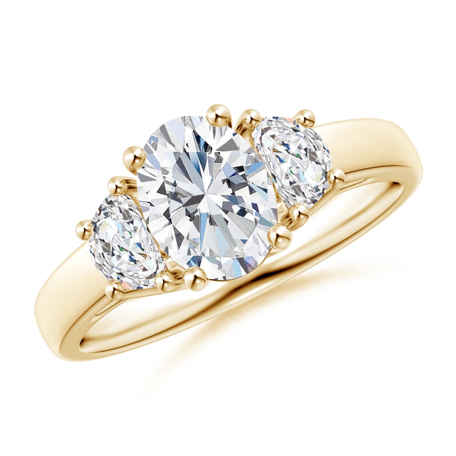 8x6mm FGVS Lab-Grown Oval and Half Moon Diamond Three Stone Ring in Yellow Gold 
