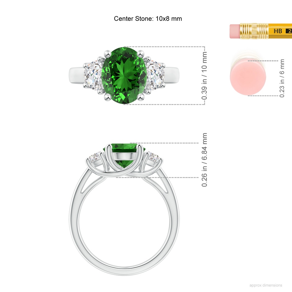 10x8mm Labgrown Lab-Grown Three Stone Oval Emerald and Half Moon Diamond Ring in White Gold ruler