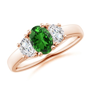 7x5mm Labgrown Lab-Grown Three Stone Oval Emerald and Half Moon Diamond Ring in 10K Rose Gold