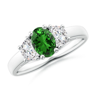 7x5mm Labgrown Lab-Grown Three Stone Oval Emerald and Half Moon Diamond Ring in P950 Platinum