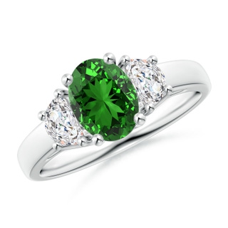 8x6mm Labgrown Lab-Grown Three Stone Oval Emerald and Half Moon Diamond Ring in P950 Platinum