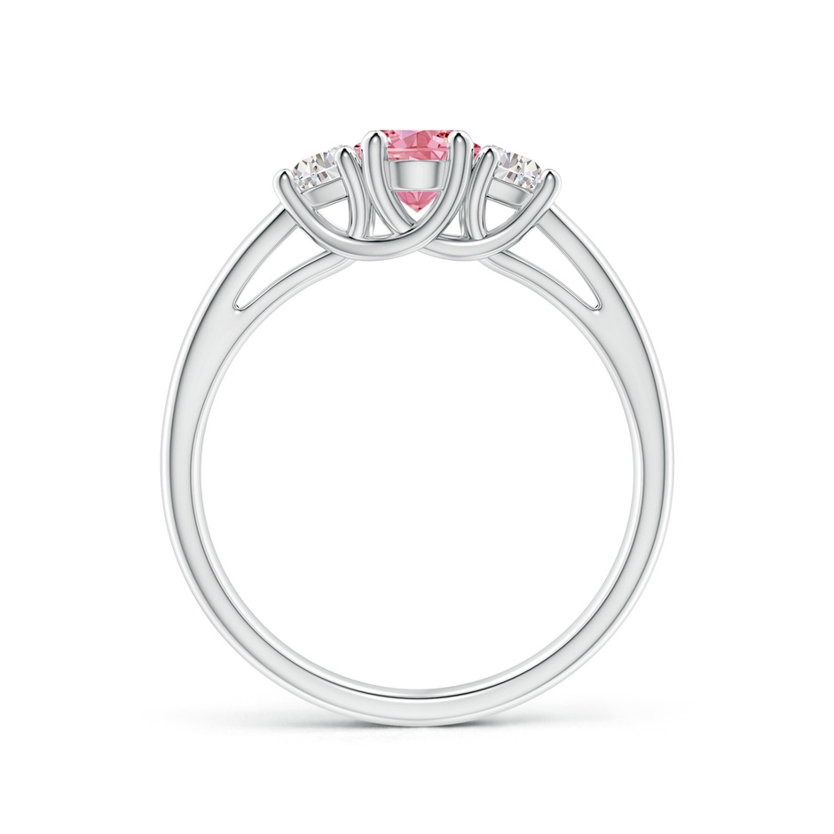 7x5mm Labgrown Three Stone Oval Lab-Grown Fancy Intense Pink and Half Moon White Diamond Ring in S999 Silver side 199