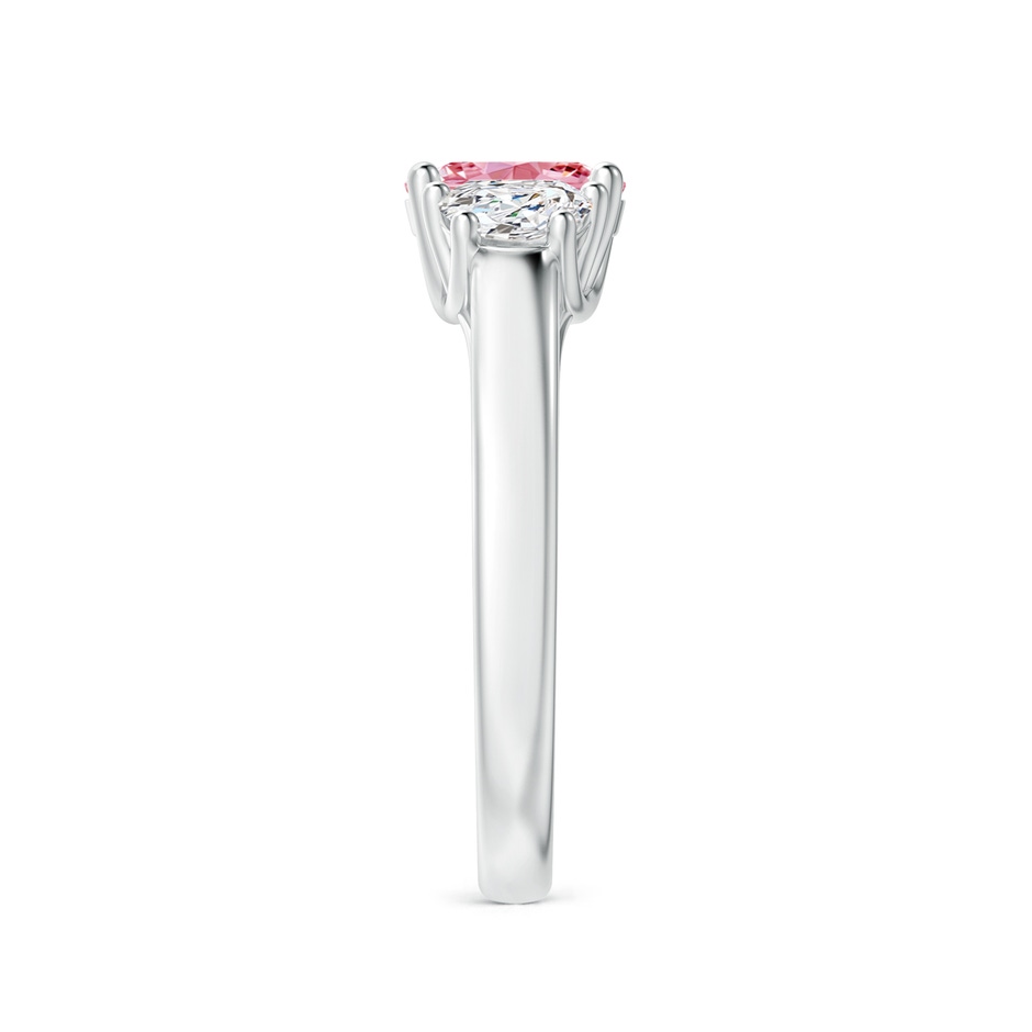 7x5mm Labgrown Three Stone Oval Lab-Grown Fancy Intense Pink and Half Moon White Diamond Ring in S999 Silver side 299
