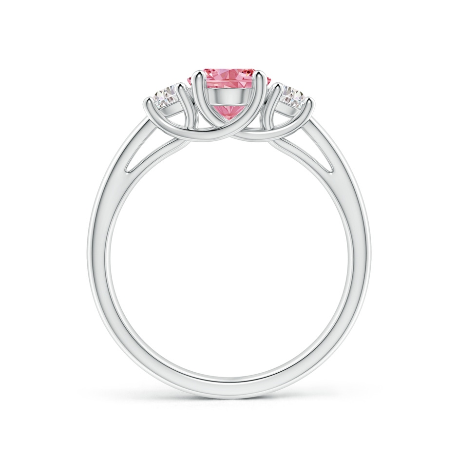 8x6mm Labgrown Three Stone Oval Lab-Grown Fancy Intense Pink and Half Moon White Diamond Ring in P950 Platinum side 199