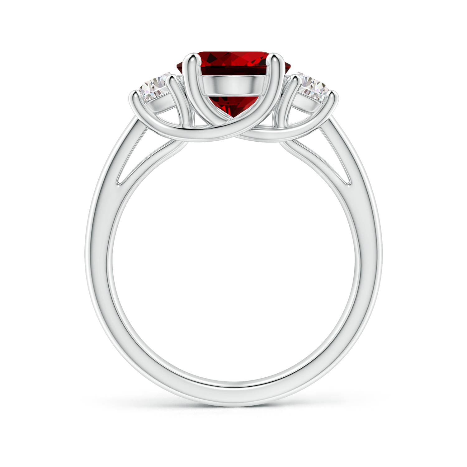 10x8mm Labgrown Lab-Grown Three Stone Oval Ruby and Half Moon Lab Diamond Ring in White Gold