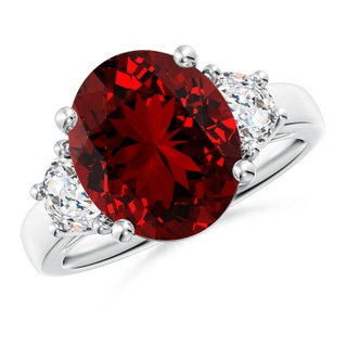 12x10mm Labgrown Lab-Grown Three Stone Oval Ruby and Half Moon Lab Diamond Ring in P950 Platinum