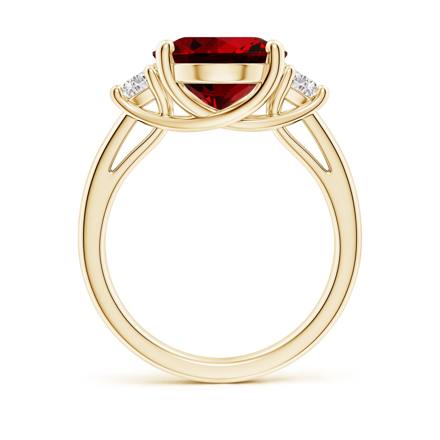 12x10mm Labgrown Lab-Grown Three Stone Oval Ruby and Half Moon Lab Diamond Ring in Yellow Gold - side 4
