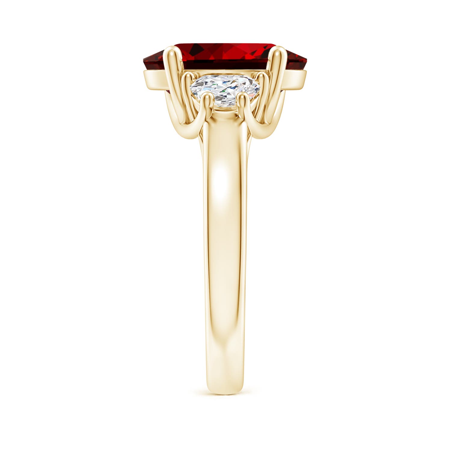 12x10mm Labgrown Lab-Grown Three Stone Oval Ruby and Half Moon Lab Diamond Ring in Yellow Gold - side 6