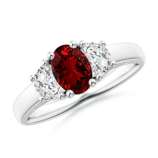 7x5mm Labgrown Lab-Grown Three Stone Oval Ruby and Half Moon Lab Diamond Ring in P950 Platinum