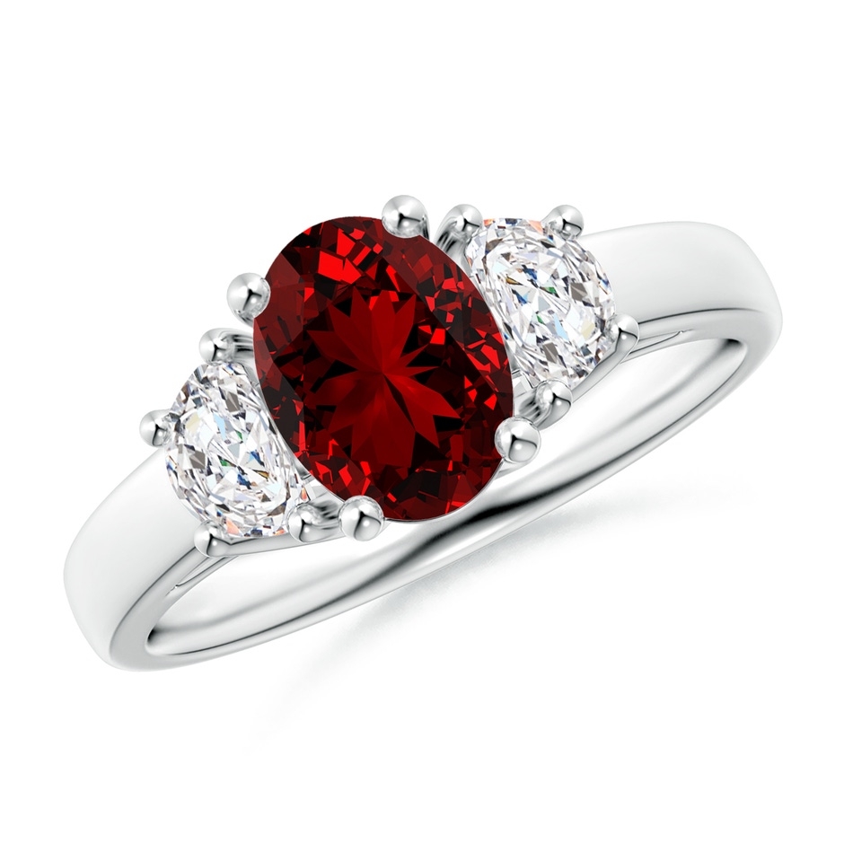 8x6mm Labgrown Lab-Grown Three Stone Oval Ruby and Half Moon Lab Diamond Ring in P950 Platinum 