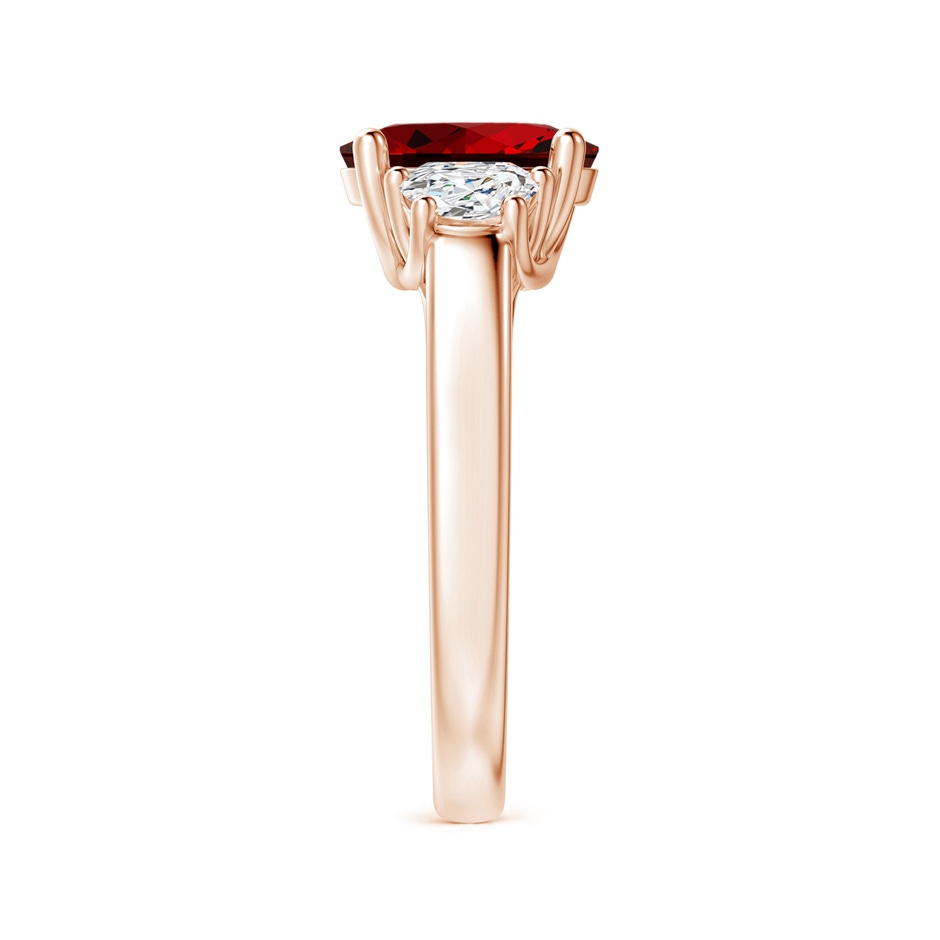 9x7mm Labgrown Lab-Grown Three Stone Oval Ruby and Half Moon Lab Diamond Ring in Rose Gold side 299
