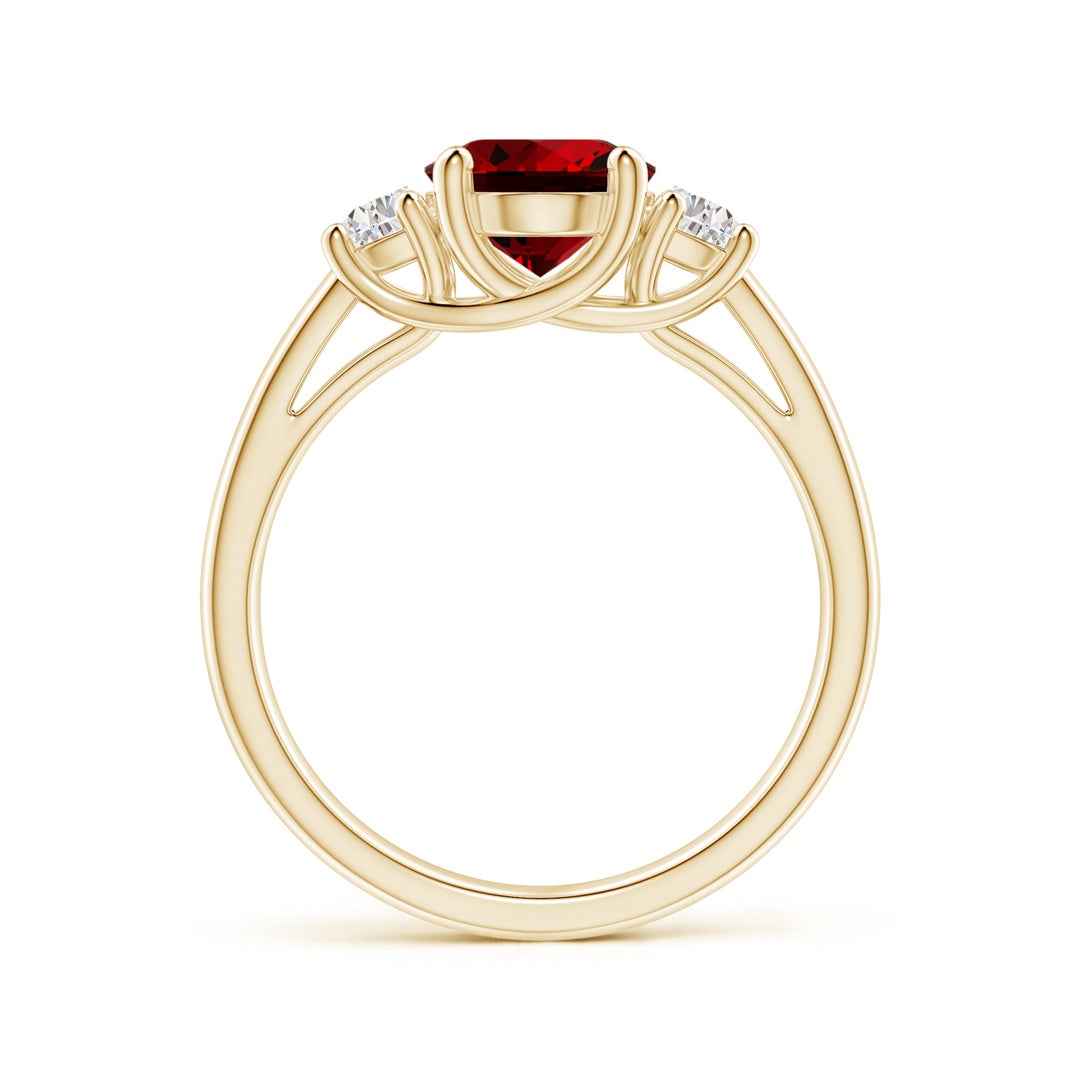 9x7mm Labgrown Lab-Grown Three Stone Oval Ruby and Half Moon Lab Diamond Ring in Yellow Gold - side 4
