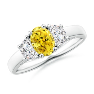 7x5mm Labgrown Three Stone Oval Lab-Grown Fancy Intense Yellow and Half Moon White Diamond Ring in P950 Platinum