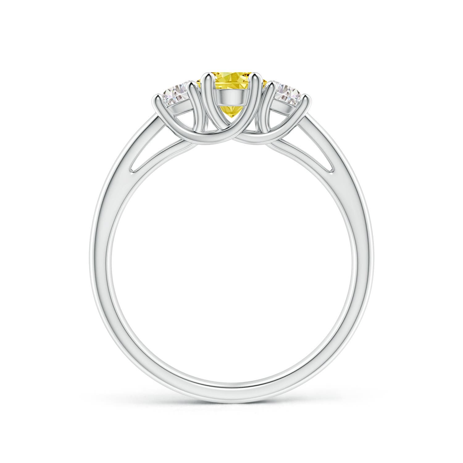7x5mm Labgrown Three Stone Oval Lab-Grown Fancy Intense Yellow and Half Moon White Diamond Ring in S999 Silver