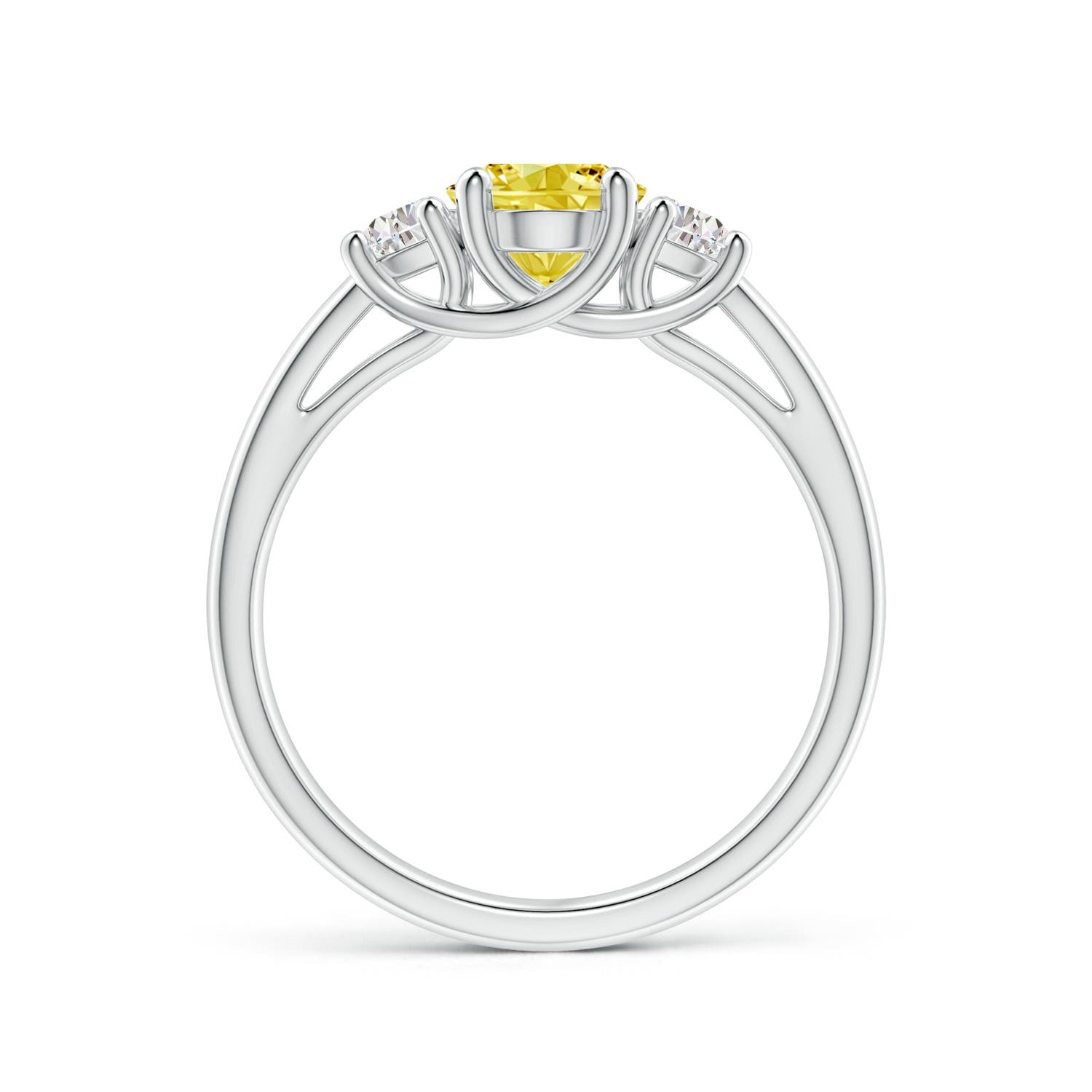 8x6mm Labgrown Three Stone Oval Lab-Grown Fancy Intense Yellow and Half Moon White Diamond Ring in White Gold - side 2