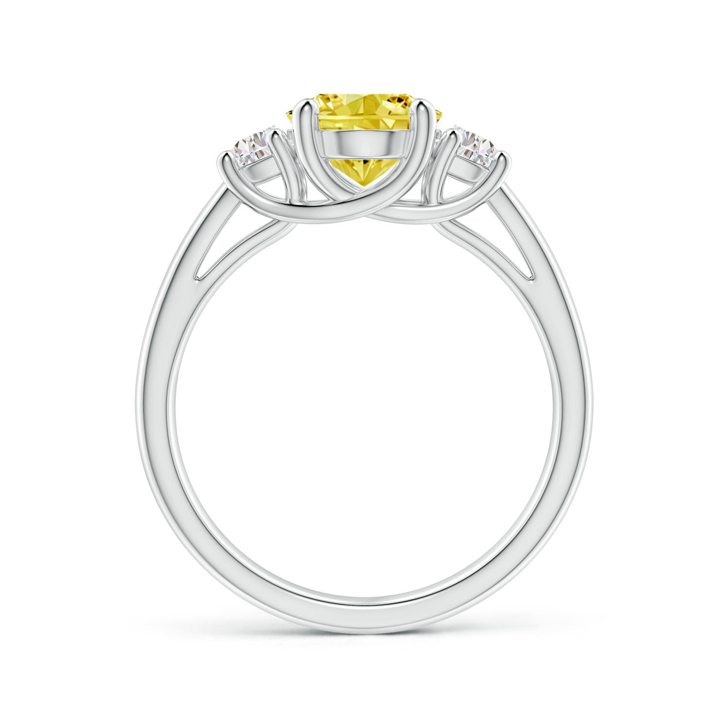 9x7mm Labgrown Three Stone Oval Lab-Grown Fancy Intense Yellow and Half Moon White Diamond Ring in P950 Platinum