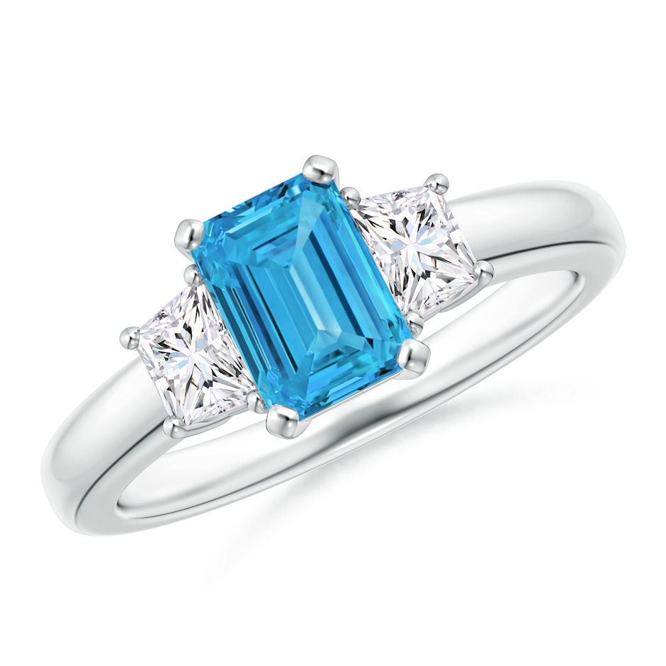 7x5mm Labgrown Lab-Grown Fancy Intense Blue and White Diamond Three Stone Ring in P950 Platinum 