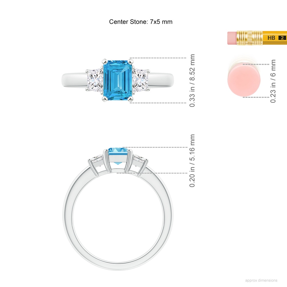 7x5mm Labgrown Lab-Grown Fancy Intense Blue and White Diamond Three Stone Ring in P950 Platinum ruler