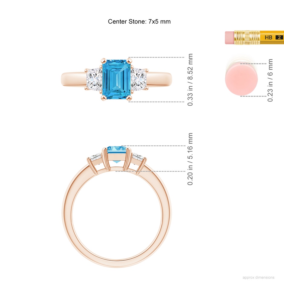 7x5mm Labgrown Lab-Grown Fancy Intense Blue and White Diamond Three Stone Ring in Rose Gold ruler