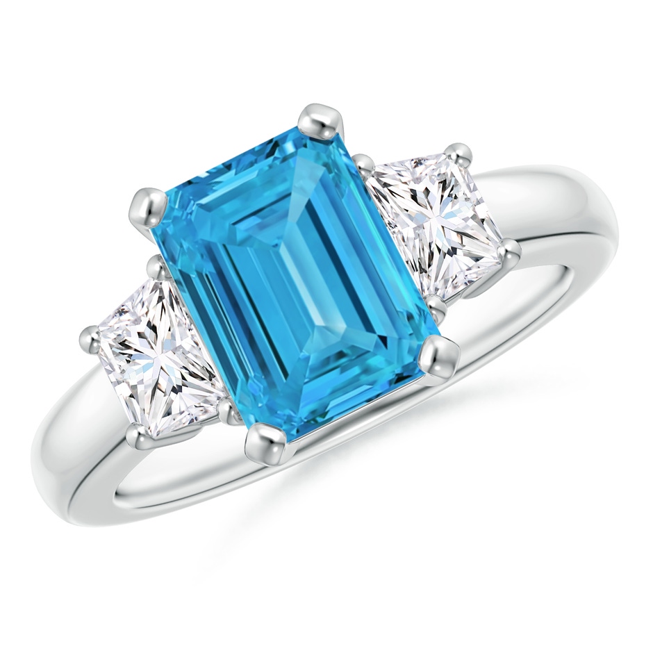 9x7mm Labgrown Lab-Grown Fancy Intense Blue and White Diamond Three Stone Ring in P950 Platinum 