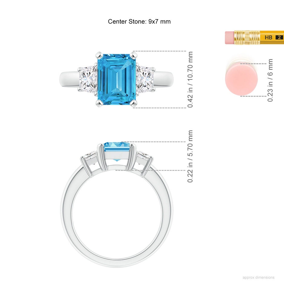 9x7mm Labgrown Lab-Grown Fancy Intense Blue and White Diamond Three Stone Ring in P950 Platinum ruler