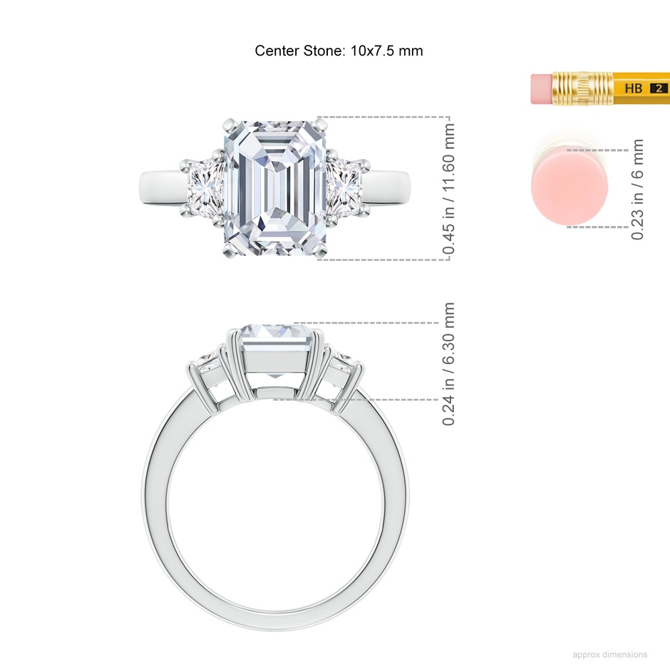 10x7.5mm FGVS Lab-Grown Diamond Three Stone Ring in P950 Platinum ruler