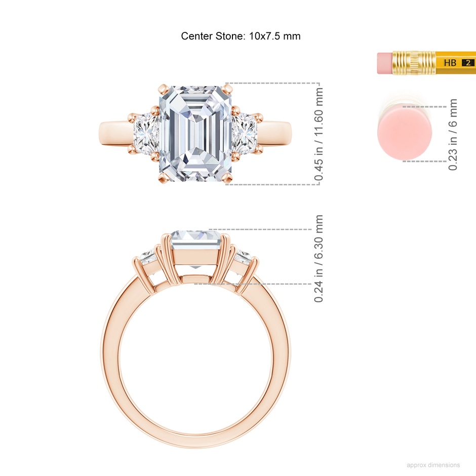 10x7.5mm FGVS Lab-Grown Diamond Three Stone Ring in Rose Gold ruler